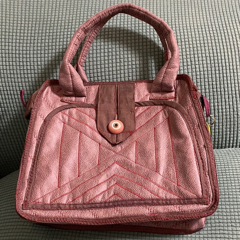 Elegant Handmade Mauve Handbag with Top Zipper and Pockets 11”L 10”H 4”W